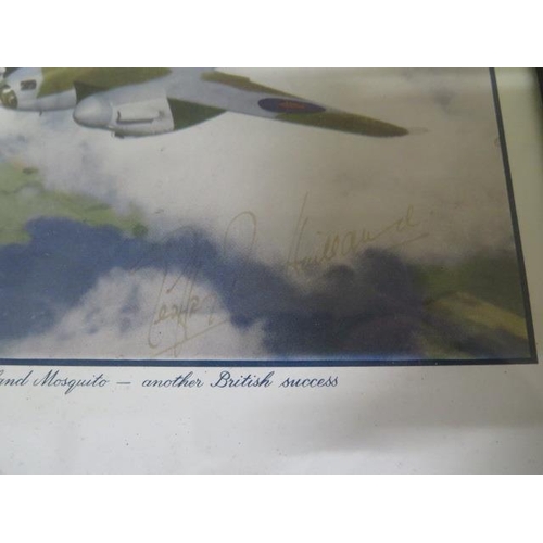 328 - A colour print of The de Havilland Mosquito - frame size 26cm x 26cm - signed by Geoffrey de Havilla... 