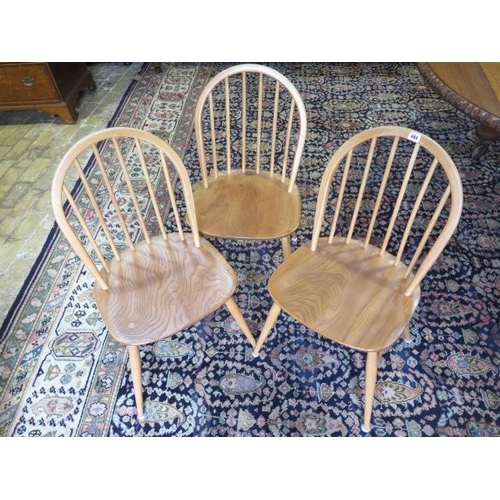 484 - Three Ercol kitchen elm seated chairs, sturdy, no cracks - Height 82cm