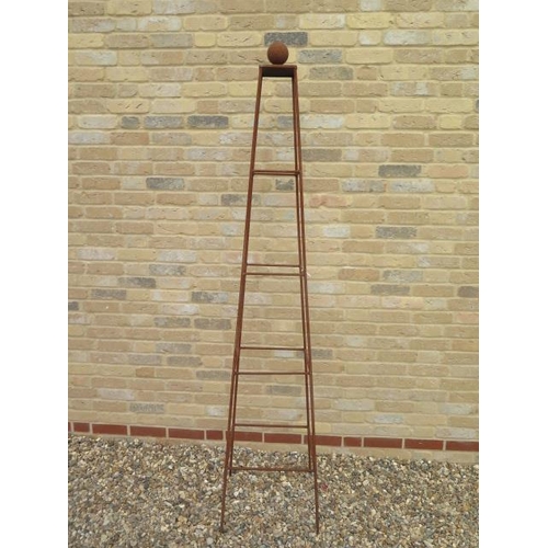 489 - A Muntons Abinger square section garden obelisk with ball finial, hand forged - Height 213cm x 44cm ... 