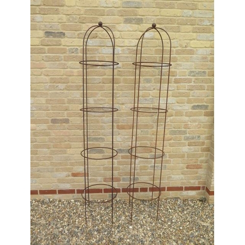 492 - A pair of classic shaped iron round garden obelisks with ball finial - Diameter 39cm x Width 200cm