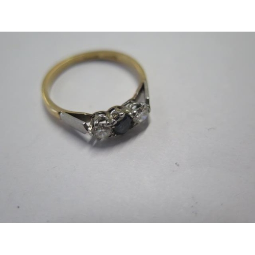 52 - An 18ct yellow gold diamond and sapphire three stone ring size R - approx weight 3.5 grams - good co... 