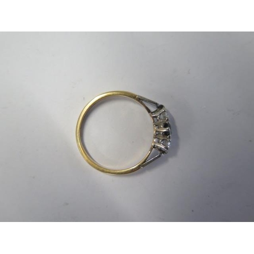 52 - An 18ct yellow gold diamond and sapphire three stone ring size R - approx weight 3.5 grams - good co... 