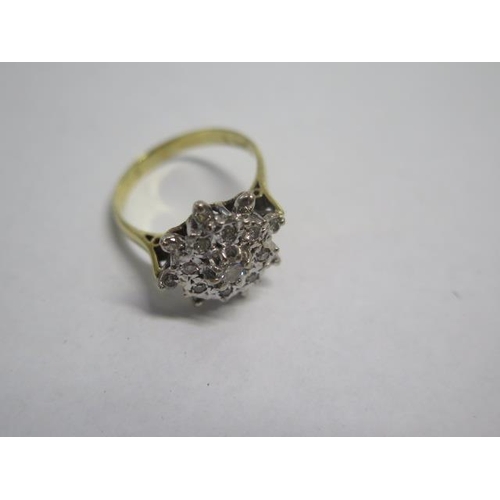 60 - A hallmarked 18ct yellow gold diamond cluster ring size N - approx weight 4.5 grams - diamonds brigh... 