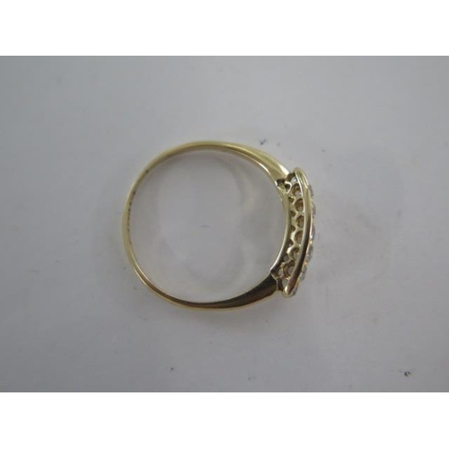 61 - An Edwardian 18ct yellow gold Navette shape 12 stone diamond ring, ring size O/P, head size 15mm x 5... 