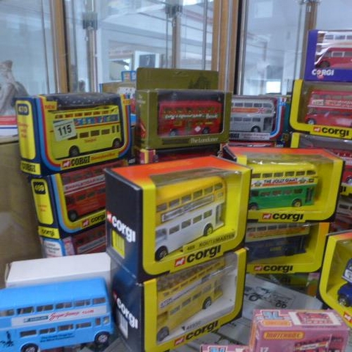 115 - A collection of 36 boxed Corgi and Matchbox buses - all good
