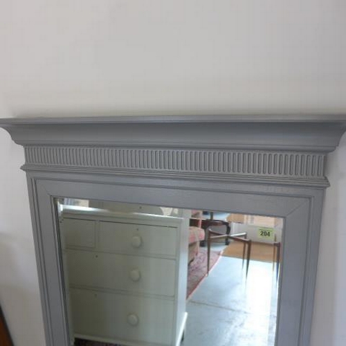 204 - An early 20th century wall mirror painted in Farrow & Ball Plummett colour with bevelled edge glass ... 