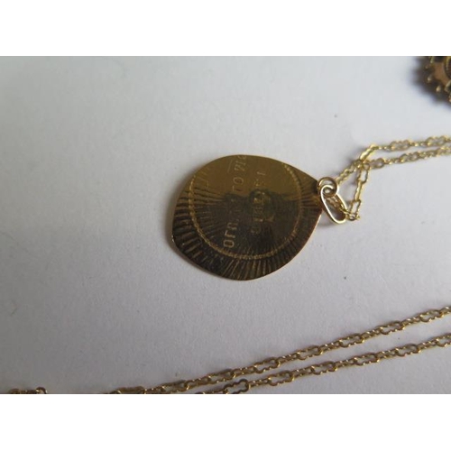 103 - A 46cm chain approx 3.4 grams and a 9ct yellow gold chain with a gilt metal pendant approx 3.5 grams... 