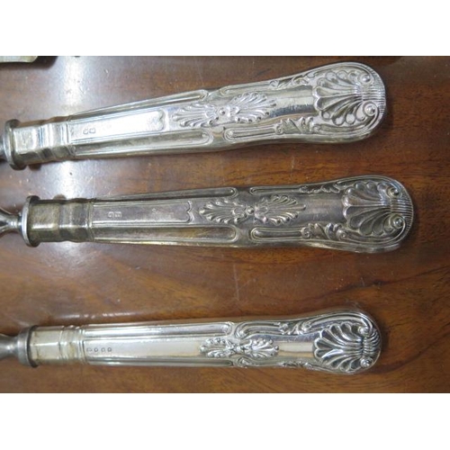 170 - Seven silver handle carving knives, forks and a steel