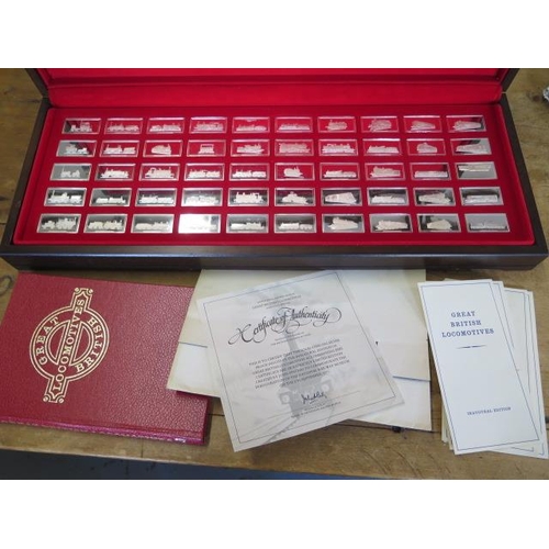 171 - Great British Locomotives Inaugral Edition 50 silver ingots by John Pinches in fitted case with book... 