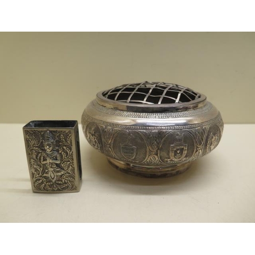176 - An Eastern white metal centre dish and a match box - total weight approx 9.4 troy oz