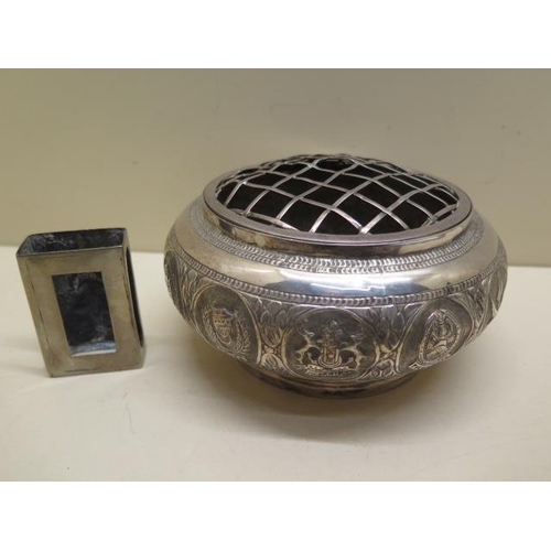 176 - An Eastern white metal centre dish and a match box - total weight approx 9.4 troy oz