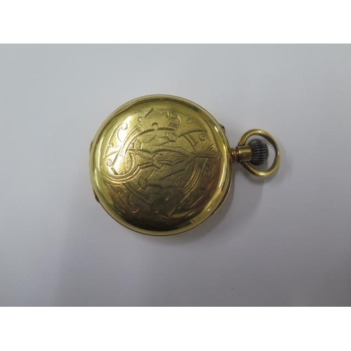 202 - An 18ct yellow gold top wind half hunter pocket watch with 48.5mm case and gold dust cover approx. w... 