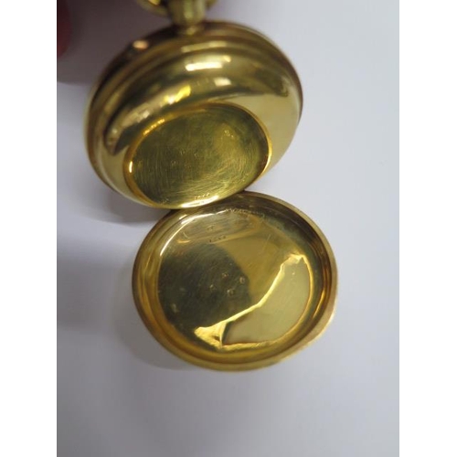 202 - An 18ct yellow gold top wind half hunter pocket watch with 48.5mm case and gold dust cover approx. w... 