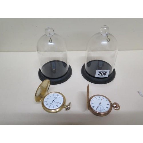 206 - A gold plated Waltham top wind pocket watch with 48mm case - cracks to dial but running - and a Jean... 