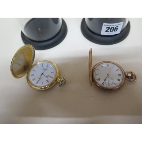 206 - A gold plated Waltham top wind pocket watch with 48mm case - cracks to dial but running - and a Jean... 