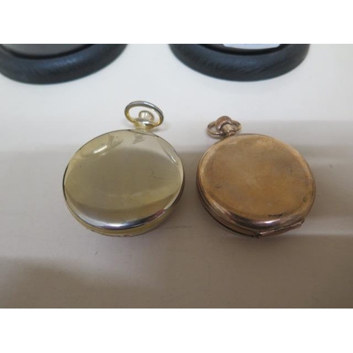 206 - A gold plated Waltham top wind pocket watch with 48mm case - cracks to dial but running - and a Jean... 