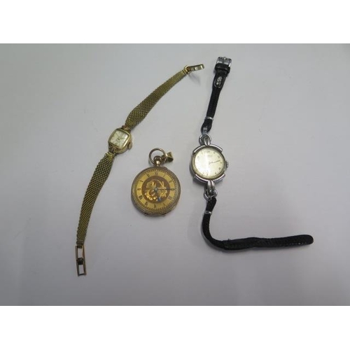 210 - An Eberhard ladies manual wind wristwatch and a Reusser ladies watch and a 9ct pocket watch, 3cm cas... 