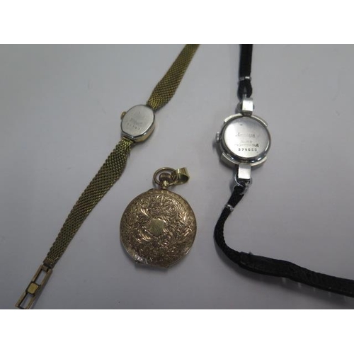 210 - An Eberhard ladies manual wind wristwatch and a Reusser ladies watch and a 9ct pocket watch, 3cm cas... 