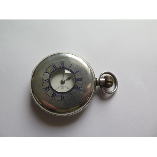 212 - A silver top wind half hunter pocket watch - 50mm case - running, hands adjust, dial good, some wear... 