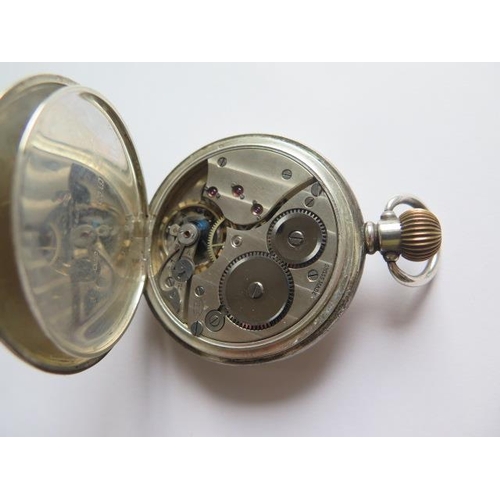 212 - A silver top wind half hunter pocket watch - 50mm case - running, hands adjust, dial good, some wear... 