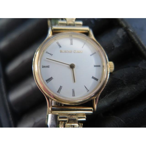 213 - A 9ct yellow gold Bueche Girod ladies quartz watch - 23mm case - on a plated bracelet strap - not cu... 