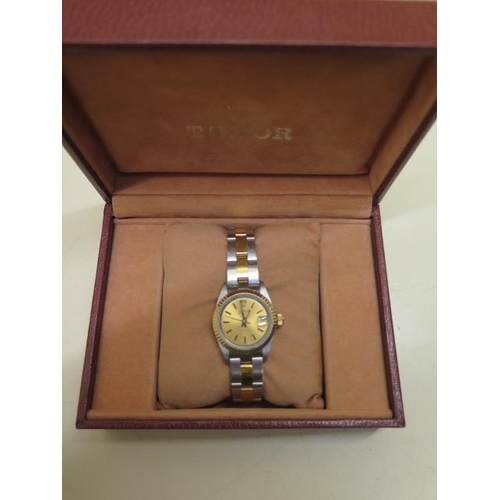 218 - A Tudor Princess quartz Oyster date ladies bi metal wristwatch with champagne date dial - 25mm case ... 