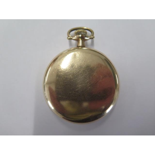 223 - A gold plated Thos Russell & Son top wind pocket watch - 50mm case - running, dial good