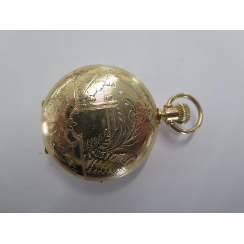 224 - An Elgin top wind gold plated hunter pocket watch - 40mm case - running, dial and case good