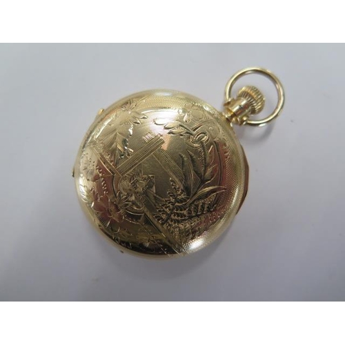 224 - An Elgin top wind gold plated hunter pocket watch - 40mm case - running, dial and case good