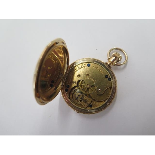 224 - An Elgin top wind gold plated hunter pocket watch - 40mm case - running, dial and case good