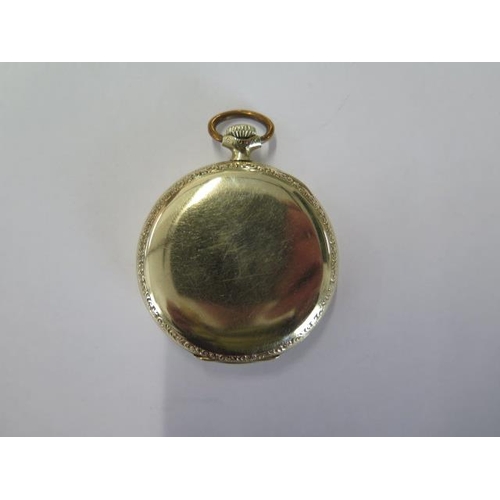 229 - A Hamilton gold plated pocket watch - 45mm case - in running order, marks to dial, polished case