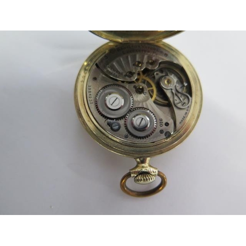 229 - A Hamilton gold plated pocket watch - 45mm case - in running order, marks to dial, polished case