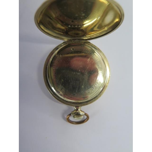 229 - A Hamilton gold plated pocket watch - 45mm case - in running order, marks to dial, polished case