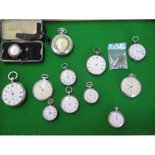 238 - A collection of 12 silver and base metal pocket watches including a wristwatch - none working