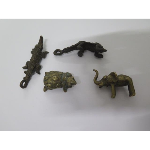 283 - Four Ghanaian metal gold weights in the form of elephant, armadillo, turtle and crocodile - largest ... 