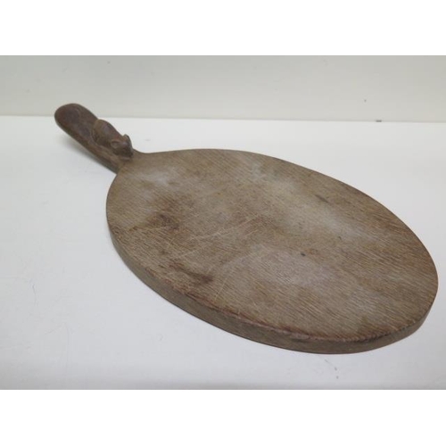 284 - A Thompson Mouseman of Kilburn cheese board - 37cm x 18cm - no splits or cracks, some utensil marks