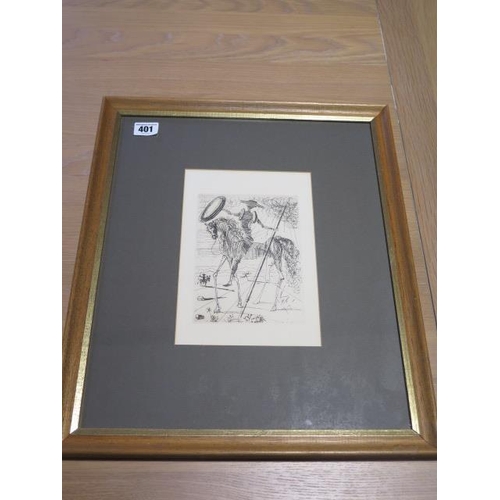 401 - An engraving of Don Quixote the original by Salvador Dali with Templeton and Rawlings COA verso, fra... 