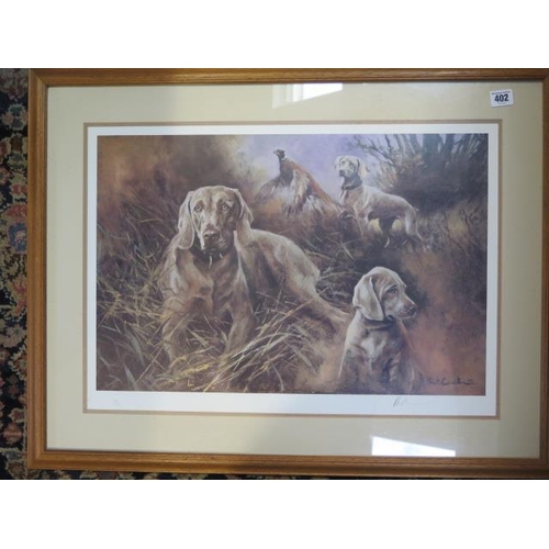 402 - A print of two Weimaraner dogs by Mike Cawston 35/500 - 80cm x 60cm
