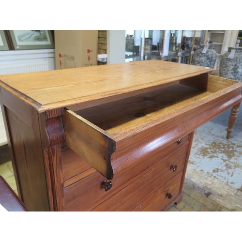477 - A 19th century pitch pine chest with a top secret drawer over four drawers