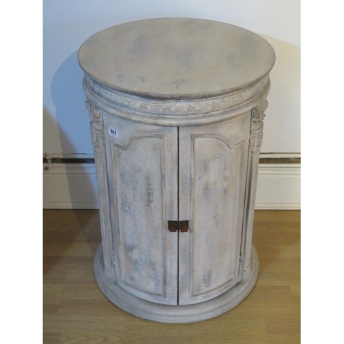 551 - A new painted cylindrical two door painted cupboard/sidetable - Height 72cm