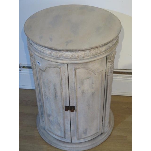 552 - A new painted cylindrical two door painted cupboard/sidetable - Height 72cm - boxed