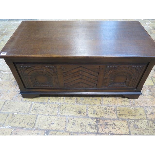 565 - A 20th century oak coffer/blanket box - Height 46cm x 100cm x 50cm - in polished condition