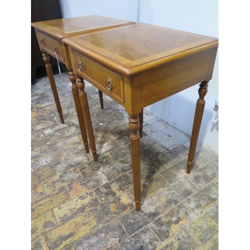 591 - A pair of new walnut single drawer lamp tables on turned reeded legs made by a local craftsman to a ... 