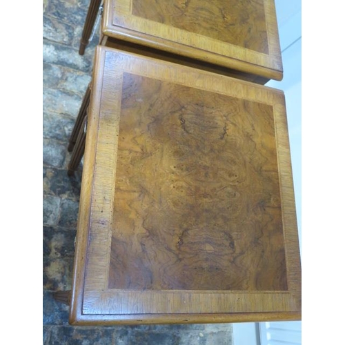 591 - A pair of new walnut single drawer lamp tables on turned reeded legs made by a local craftsman to a ... 