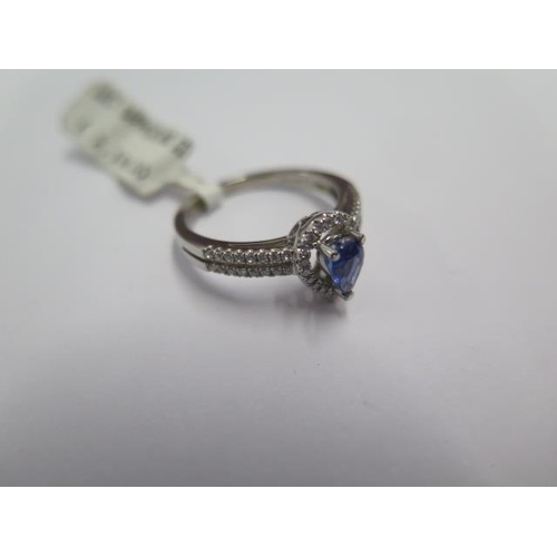 86 - A 18ct white gold pear shaped sapphire and diamond ring - 0.27ct diamonds - ring size O - approx wei... 