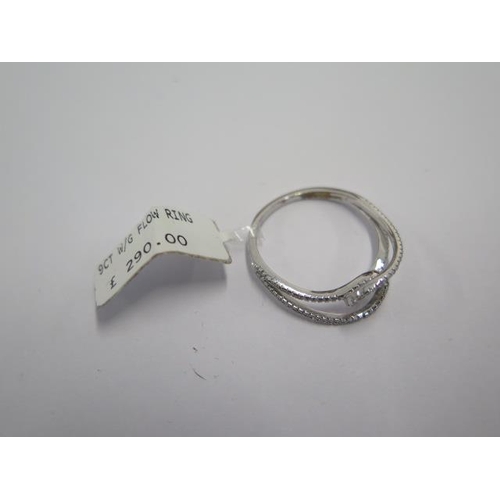 90 - A 9ct white gold flow ring size N - approx weight 1.8 grams - 1 stone missing - ex jewellers stock -... 