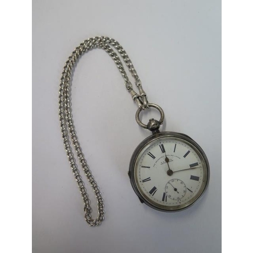 225 - A silver pocket watch key wind The Coventry English Lever - 55mm case - with a silver albert, balanc... 