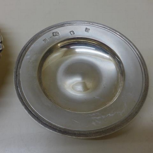 106 - A silver coaster - Width 16cm - a silver Armada dish and a small silver dish - total weight approx 1... 