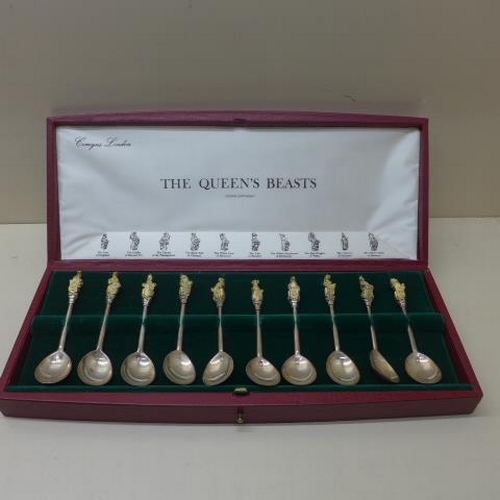 111 - A boxed set of The Queens Beasts silver spoons - 10 in total - by Comyns London 1972 235 of 2000 - t... 