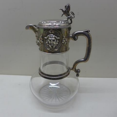 117 - A good Victorian Baccanalian claret jug with silver handle and top London 1857/58 IF John Figg no 20... 